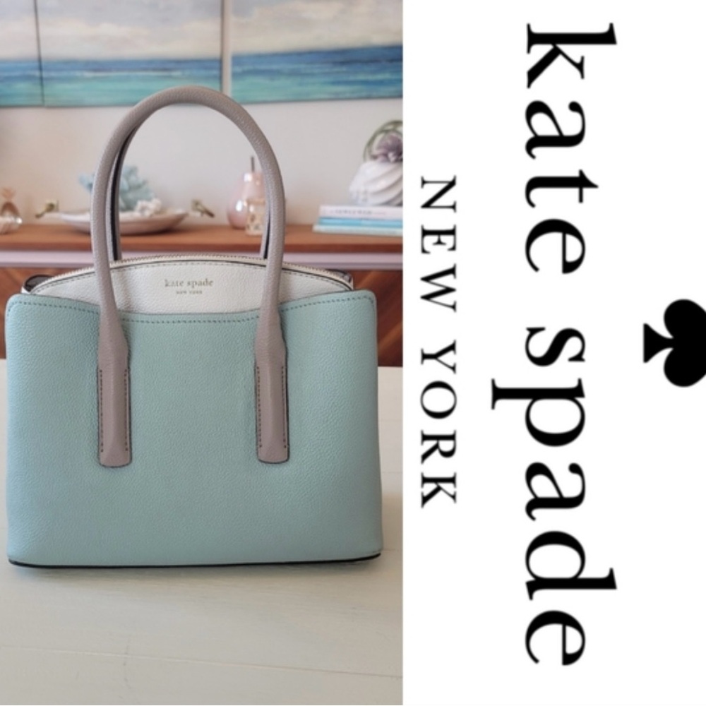 Kate Spade New York leather teal & white shoulder bag purse. Like new